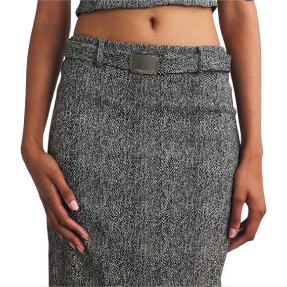 Calvin Klein Belted Tweed Faux Wrap Pencil Academia Stretch Skirt Size 6 New - Picture 1 of 12
